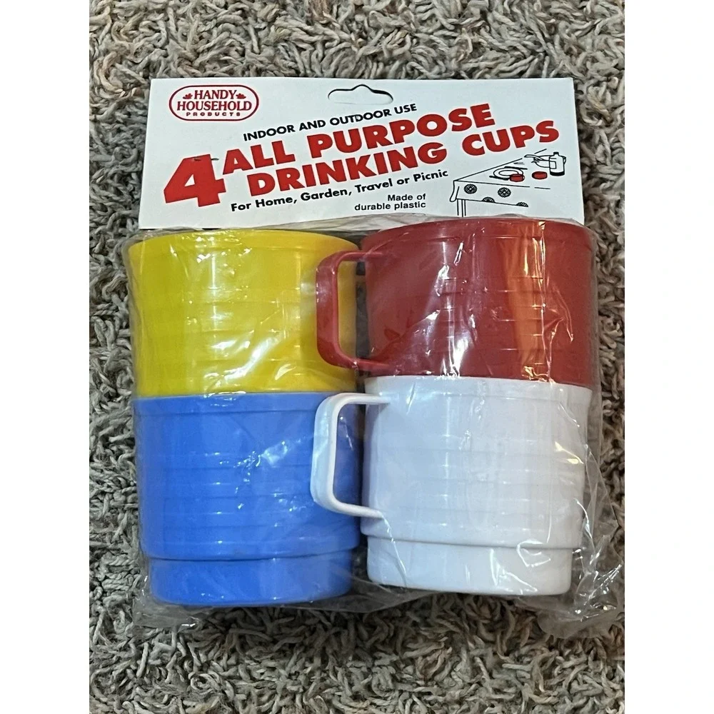 Handy Household Brand Vintage Plastic Picnic Camping Cups New Old‎ Stock